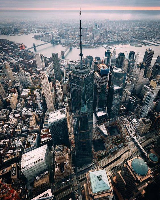 Looking down at One World Trade Center