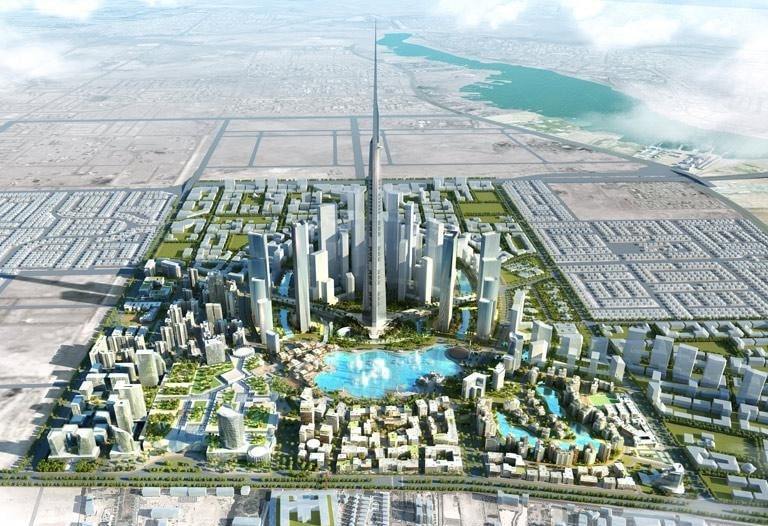 Jeddah Tower among other buildings in Jeddah Economic City