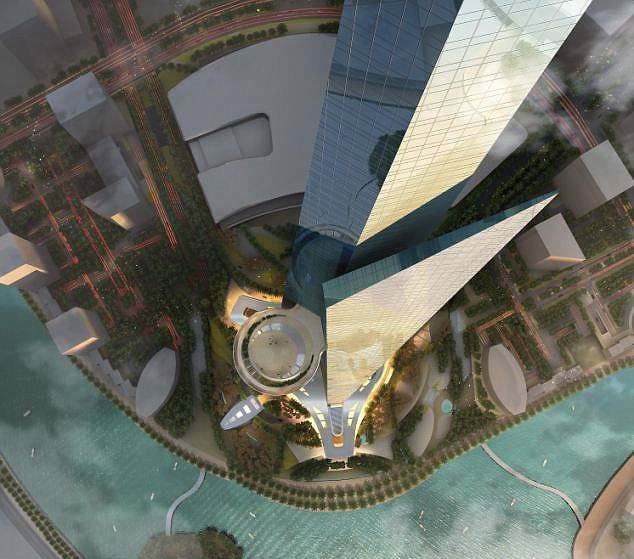 Looking down at the sky terrace on Jeddah Tower