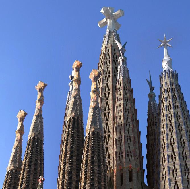 The symbols atop the towers of Sagrada Familia