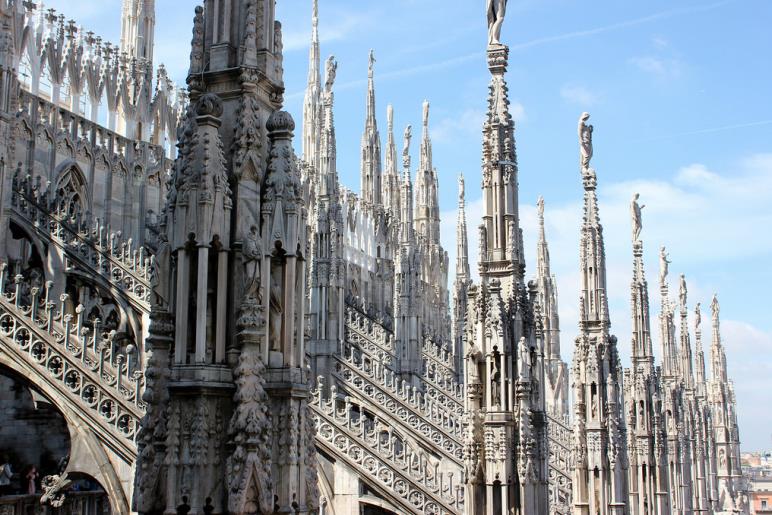 The spires on the roof of Milan Cathedral