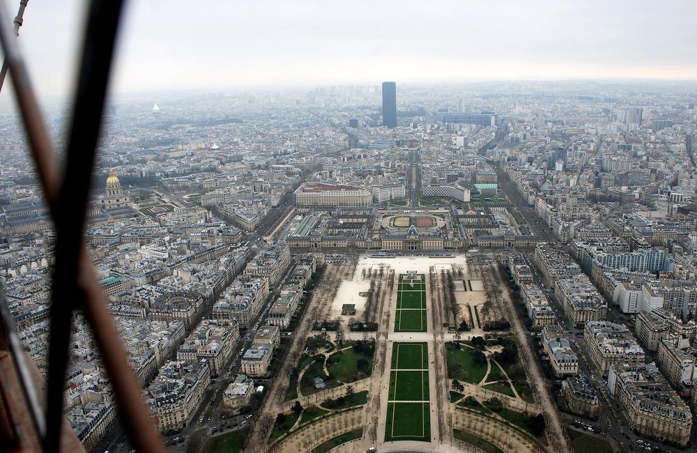 The view of Paris seen from the observatory on Third Level of the Eiffel Tower