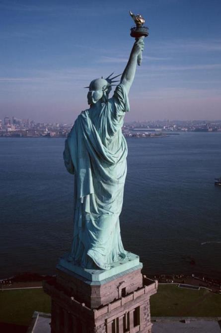 The Statue of Liberty seen as like moving forward