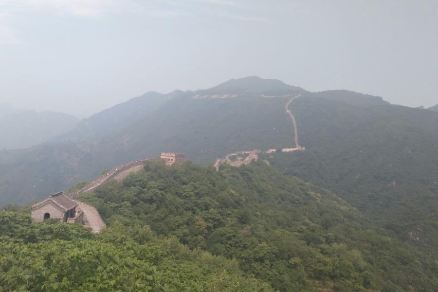 The higher section of the Great Wall in the distance