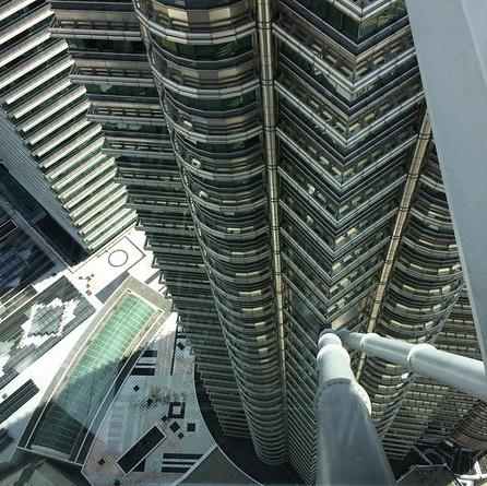 Looking down at the arch leg seen from the skybridge