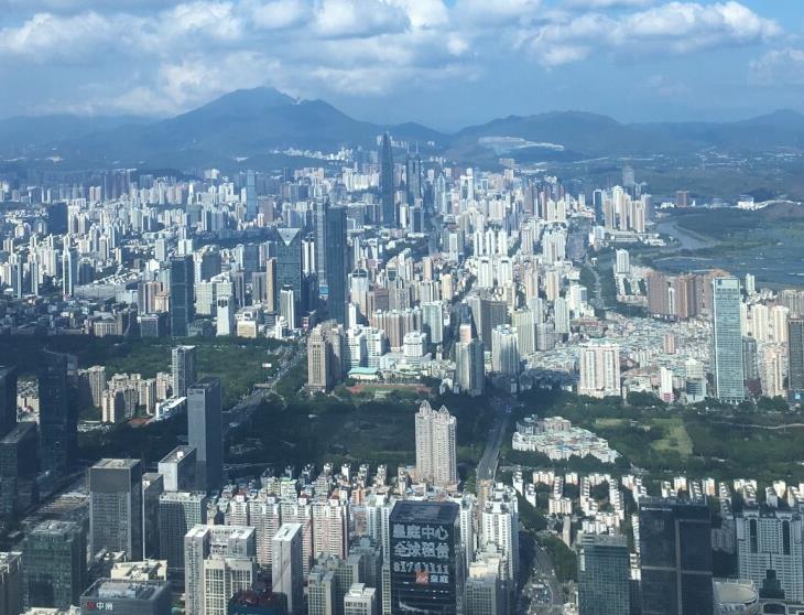 The skyline of Luohu district seen from the observation deck