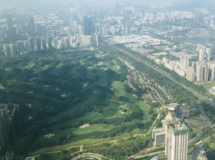 Aerial view of Shenzhen Golf Club seen from the observation deck