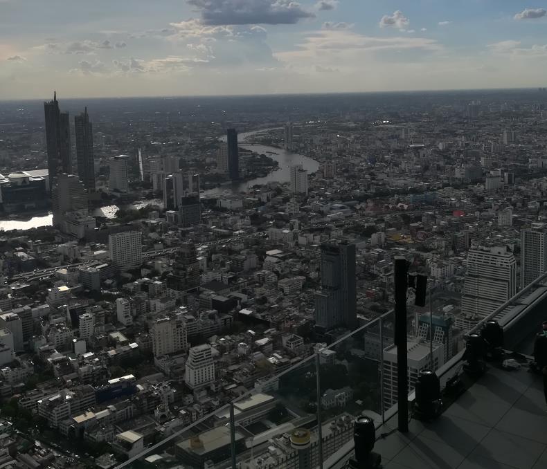 The aerial view of the city and the Chao Phraya River seen from The Peak