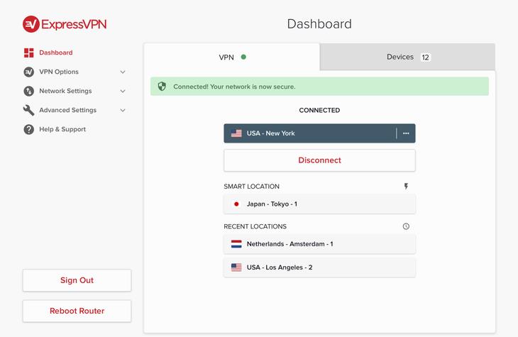 The interface of the router app of ExpressVPN