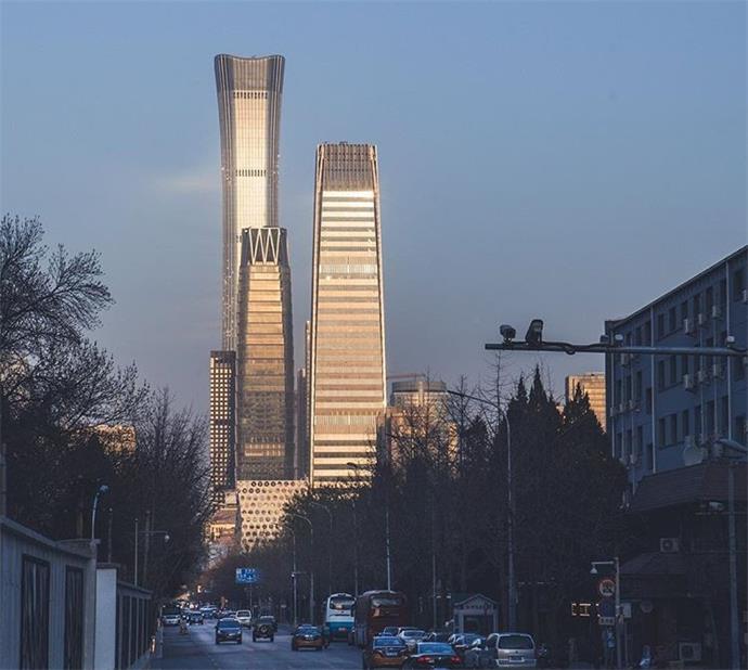 China Zun Tower seen behind the two towers of China World Trade Center 3