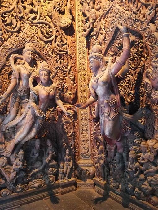 The sculptures of women seen in the Sanctuary of Truth