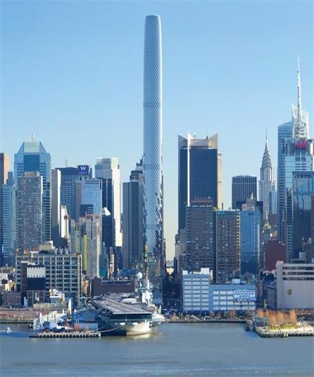 The concept of a 1312ft-tall cylindrical tower for 740 8th Avenue