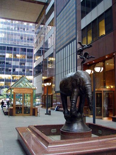 The sculpture of elephant near the northern end of the arcade